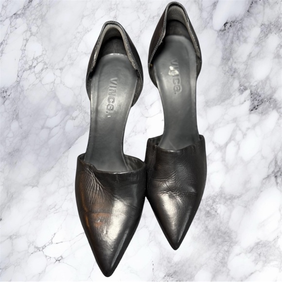 Vince Black Leather d’Orsay Pointed Toe Pumps Made in Italy Size 6 - Picture 6 of 6